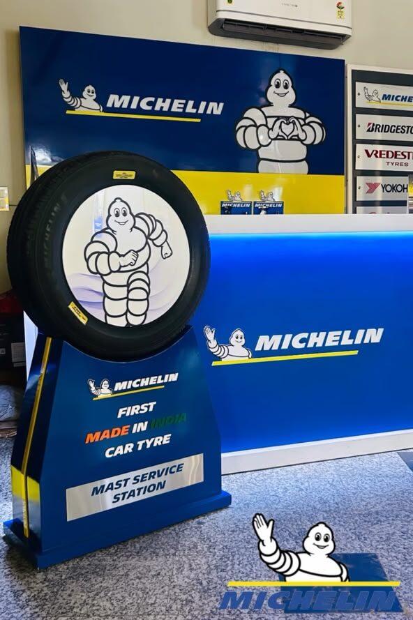 Michelin Primacy 5 at Mast Service Station, Patiala. First made in india car tyre stand.